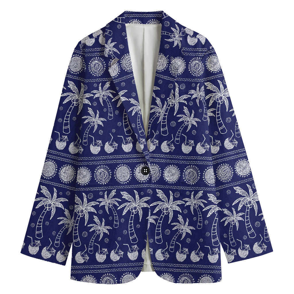 Blue Summer Coconut Pattern Print Women's Cotton Blazer