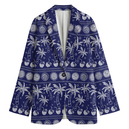 Blue Summer Coconut Pattern Print Women's Cotton Blazer