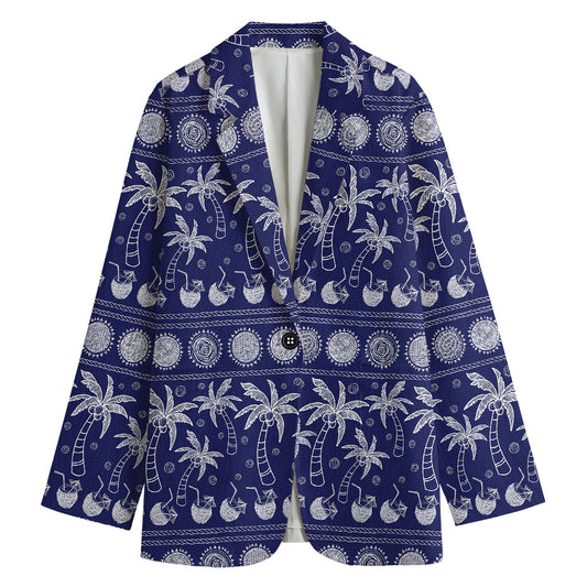 Blue Summer Coconut Pattern Print Women's Cotton Blazer