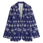 Blue Summer Coconut Pattern Print Women's Cotton Blazer