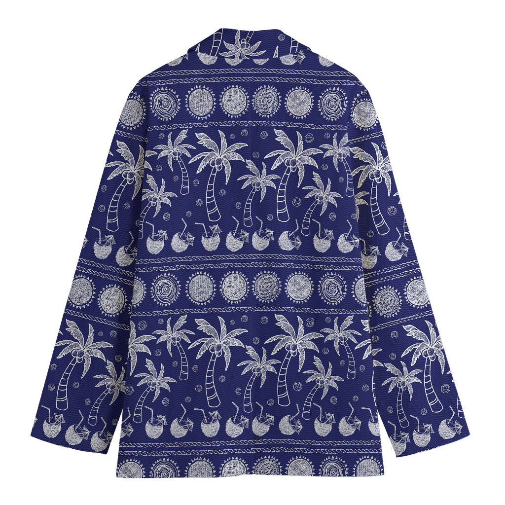 Blue Summer Coconut Pattern Print Women's Cotton Blazer