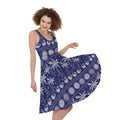 Blue Summer Coconut Pattern Print Sleeveless Knee Length Dress