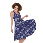 Blue Summer Coconut Pattern Print Women's Sleeveless Dress