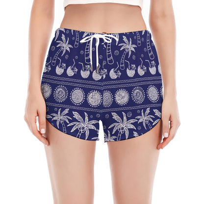 Blue Summer Coconut Pattern Print Women's Split Running Shorts