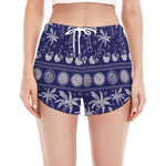 Blue Summer Coconut Pattern Print Women's Split Running Shorts