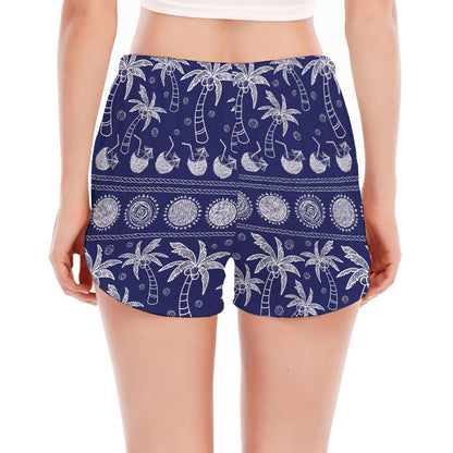 Blue Summer Coconut Pattern Print Women's Split Running Shorts