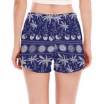 Blue Summer Coconut Pattern Print Women's Split Running Shorts