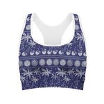 Blue Summer Coconut Pattern Print Women's Sports Bra