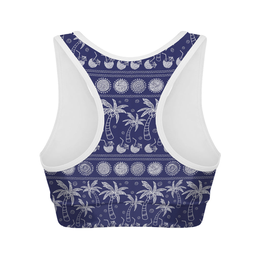 Blue Summer Coconut Pattern Print Women's Sports Bra