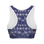 Blue Summer Coconut Pattern Print Women's Sports Bra