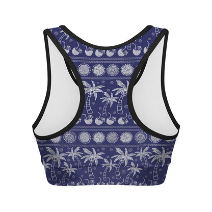 Blue Summer Coconut Pattern Print Women's Sports Bra