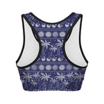 Blue Summer Coconut Pattern Print Women's Sports Bra
