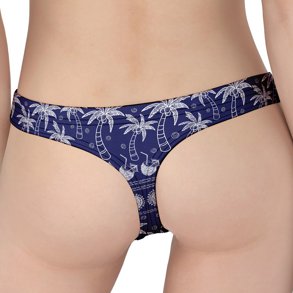 Blue Summer Coconut Pattern Print Women's Thong