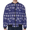 Blue Summer Coconut Pattern Print Zip Sleeve Bomber Jacket