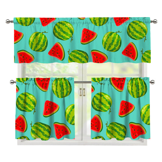 Blue Summer Watermelon Pattern Print 3 Piece Kitchen Curtains