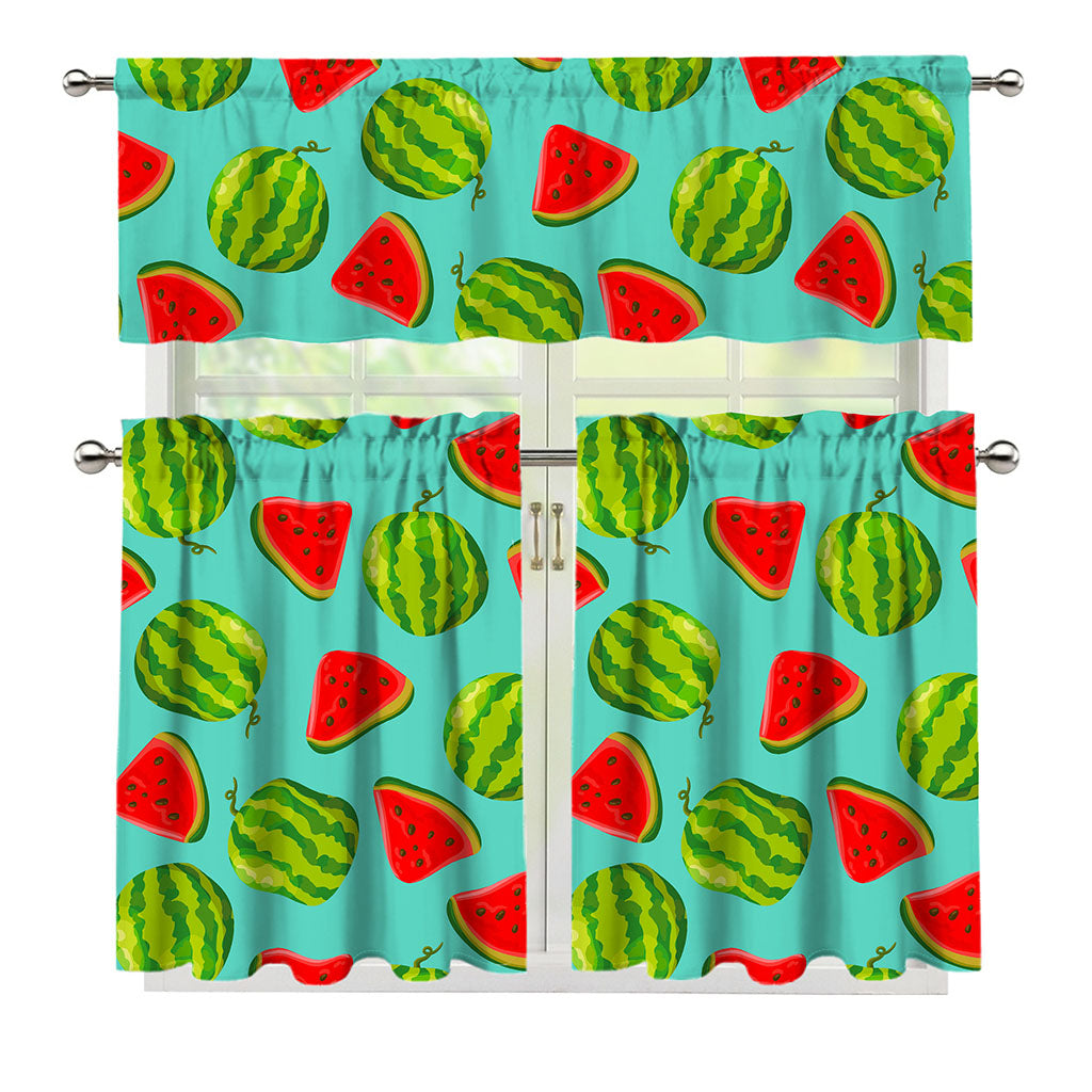 Blue Summer Watermelon Pattern Print 3 Piece Kitchen Curtains