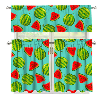 Blue Summer Watermelon Pattern Print 3 Piece Kitchen Curtains