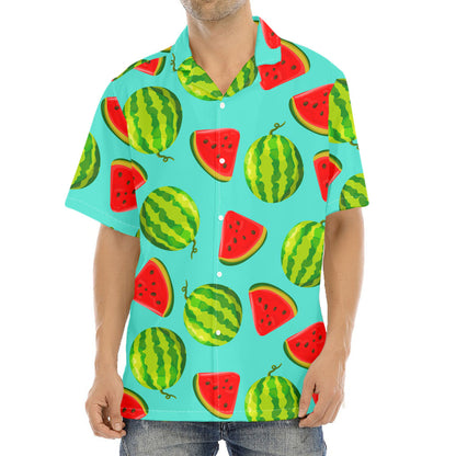 Blue Summer Watermelon Pattern Print Aloha Shirt
