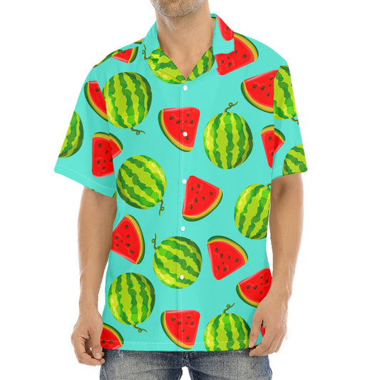 Blue Summer Watermelon Pattern Print Aloha Shirt