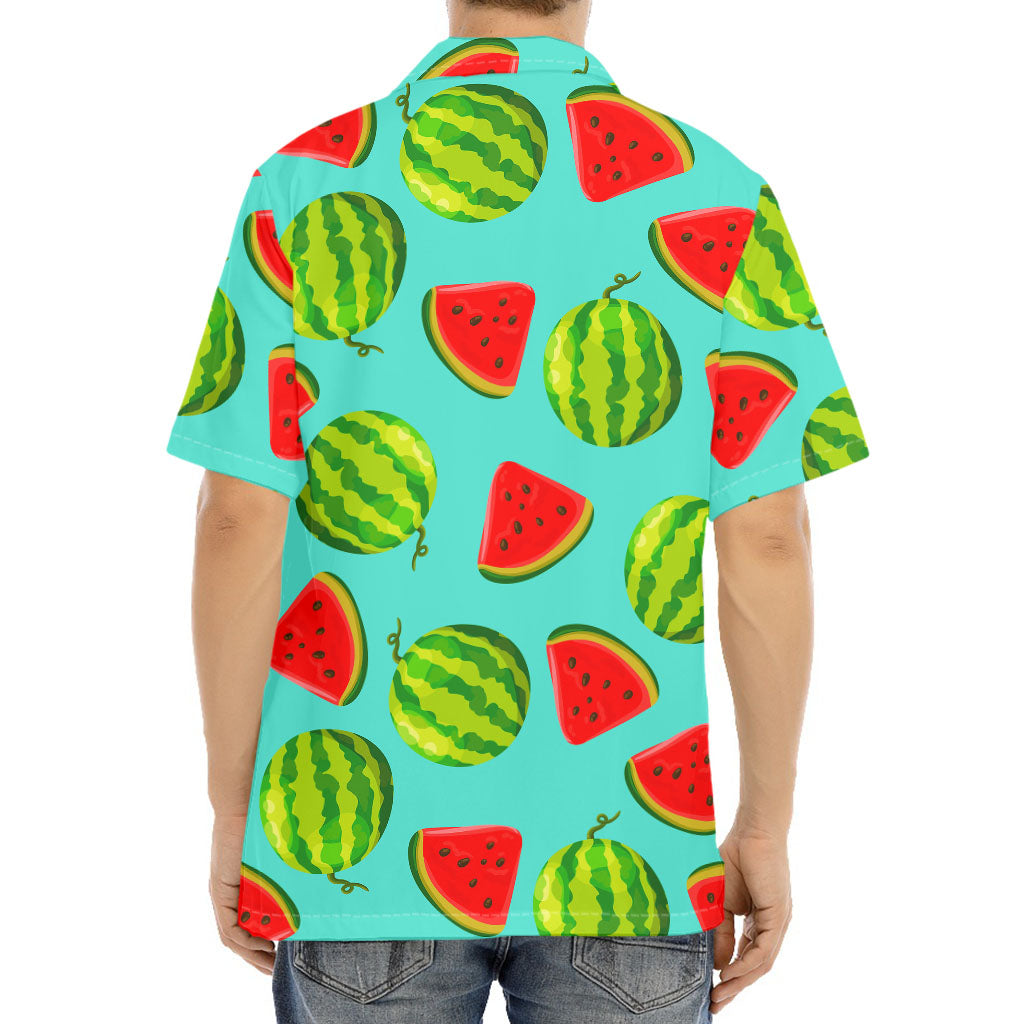 Blue Summer Watermelon Pattern Print Aloha Shirt