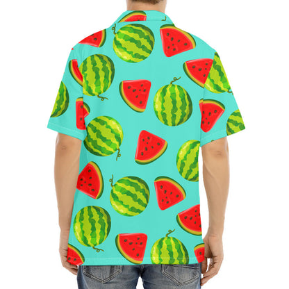 Blue Summer Watermelon Pattern Print Aloha Shirt
