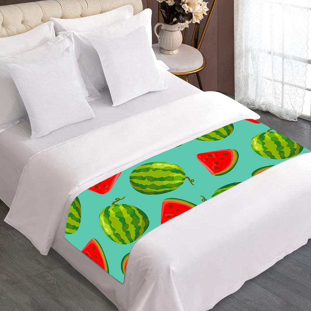 Blue Summer Watermelon Pattern Print Bed Runner