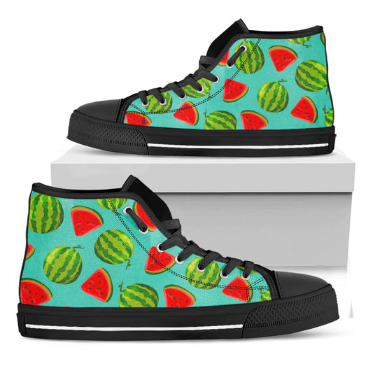 Blue Summer Watermelon Pattern Print Black High Top Sneakers