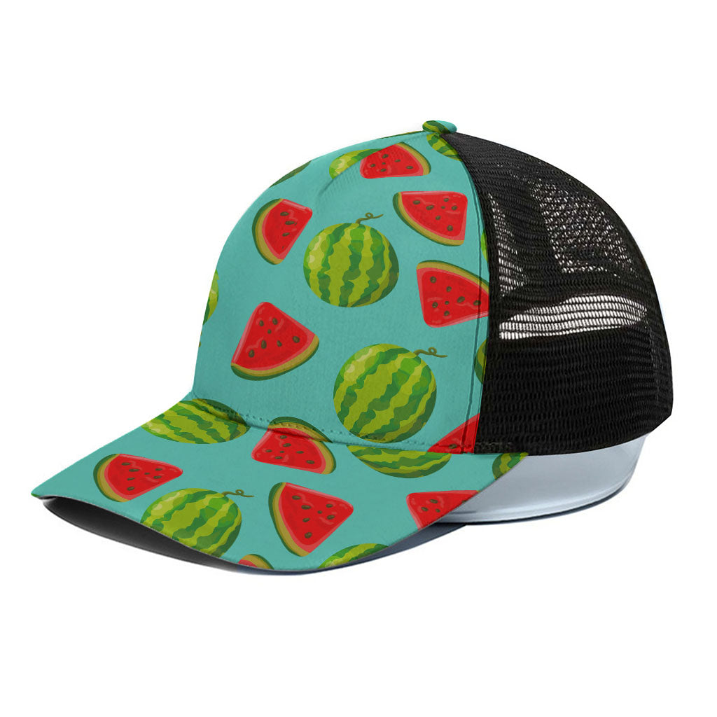 Blue Summer Watermelon Pattern Print Black Mesh Trucker Cap