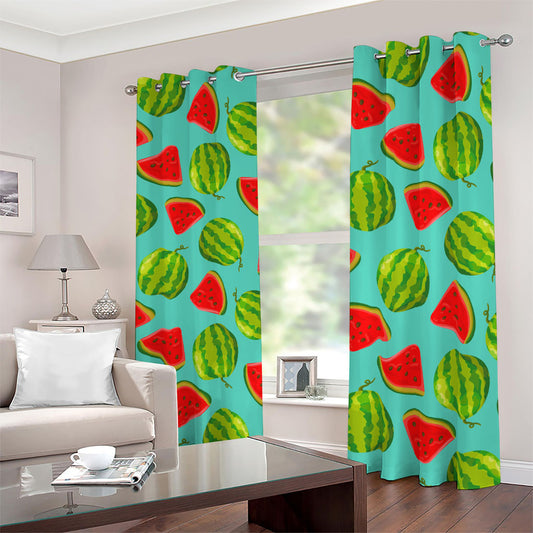 Blue Summer Watermelon Pattern Print Blackout Grommet Curtains