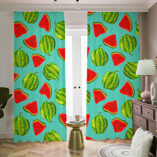 Blue Summer Watermelon Pattern Print Blackout Pencil Pleat Curtains