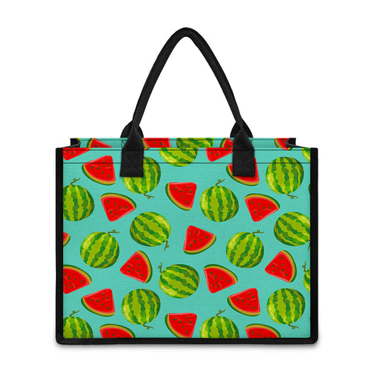 Blue Summer Watermelon Pattern Print Canvas Tote Bag