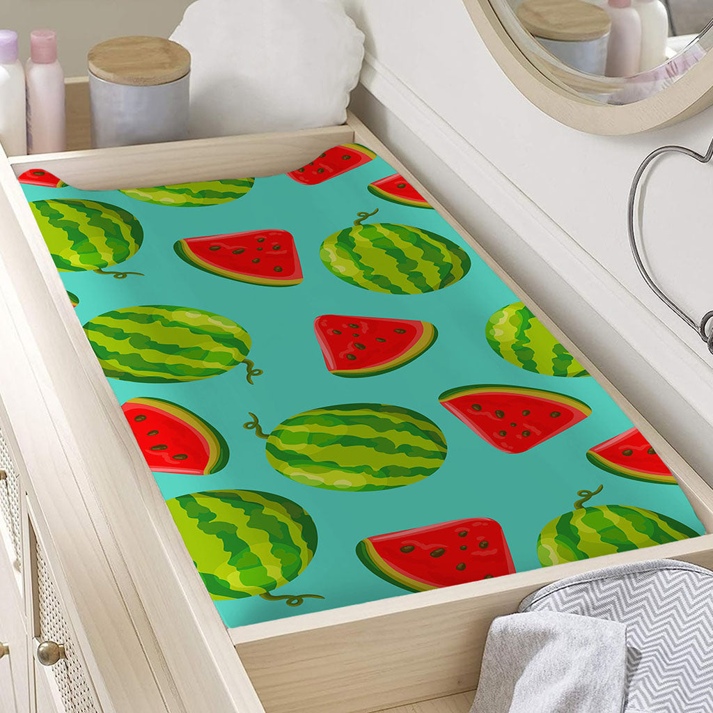 Blue Summer Watermelon Pattern Print Changing Pad Cover