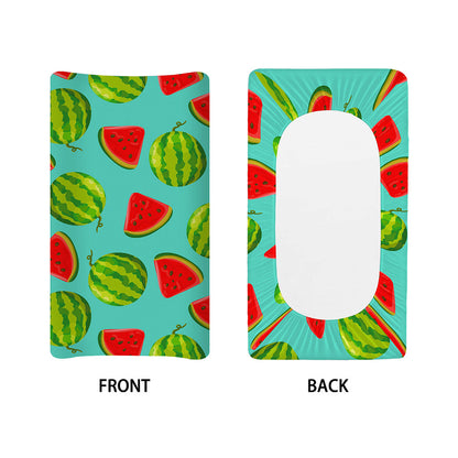 Blue Summer Watermelon Pattern Print Changing Pad Cover