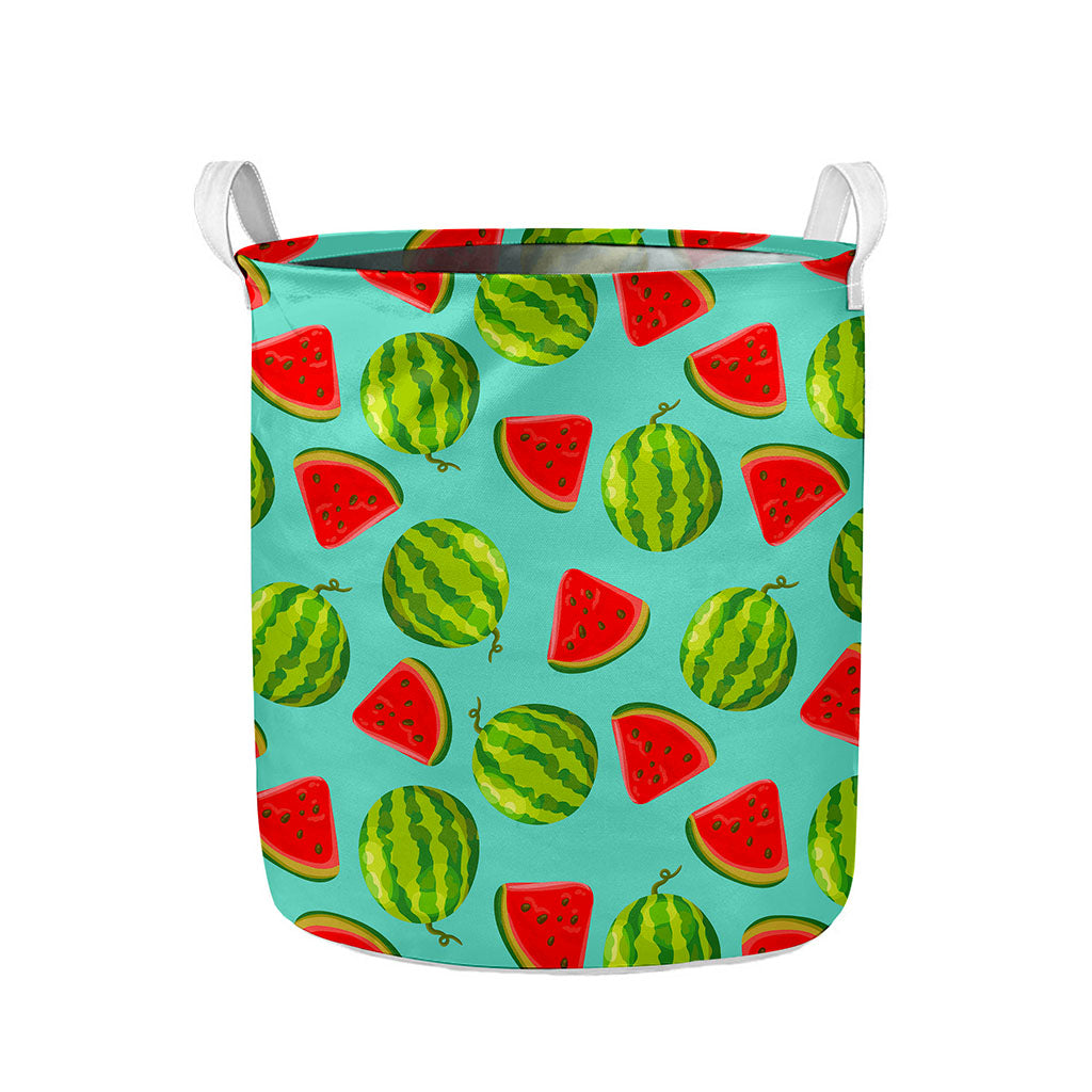 Blue Summer Watermelon Pattern Print Collapsible Laundry Basket