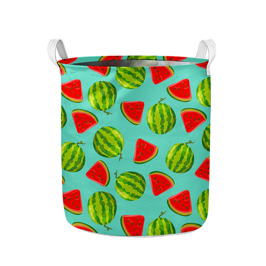 Blue Summer Watermelon Pattern Print Collapsible Laundry Basket