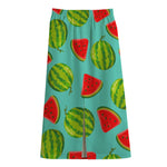 Blue Summer Watermelon Pattern Print Cotton Front Slit Maxi Skirt