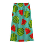 Blue Summer Watermelon Pattern Print Cotton Front Slit Maxi Skirt