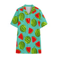 Blue Summer Watermelon Pattern Print Cotton Hawaiian Shirt
