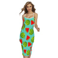 Blue Summer Watermelon Pattern Print Cross Back Cami Dress