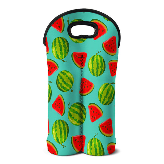 Blue Summer Watermelon Pattern Print Double Neoprene Wine Tote