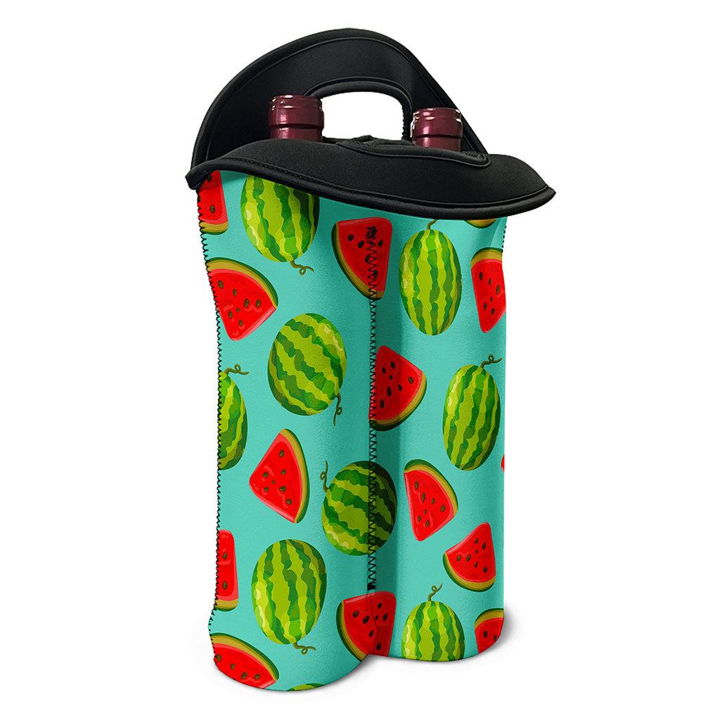 Blue Summer Watermelon Pattern Print Double Neoprene Wine Tote