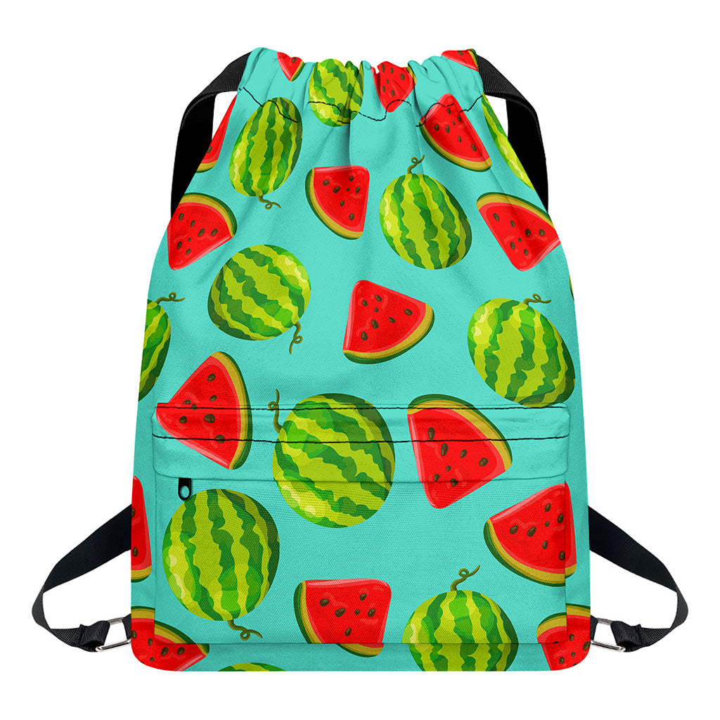 Blue Summer Watermelon Pattern Print Drawstring Backpack
