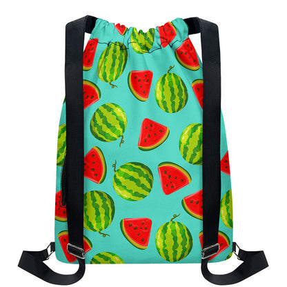 Blue Summer Watermelon Pattern Print Drawstring Backpack