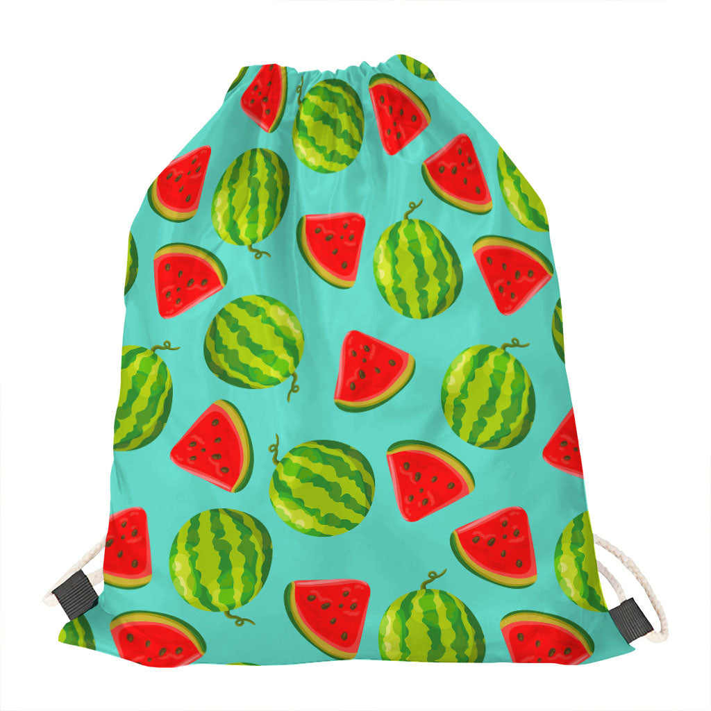 Blue Summer Watermelon Pattern Print Drawstring Bag