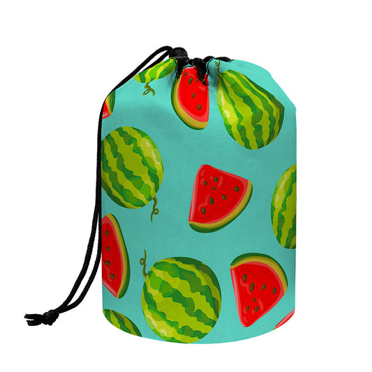 Blue Summer Watermelon Pattern Print Drawstring Makeup Bag