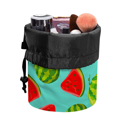 Blue Summer Watermelon Pattern Print Drawstring Makeup Bag