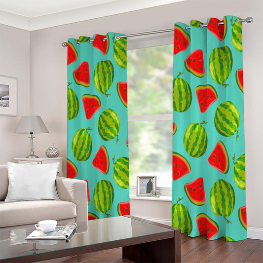 Blue Summer Watermelon Pattern Print Extra Wide Grommet Curtains