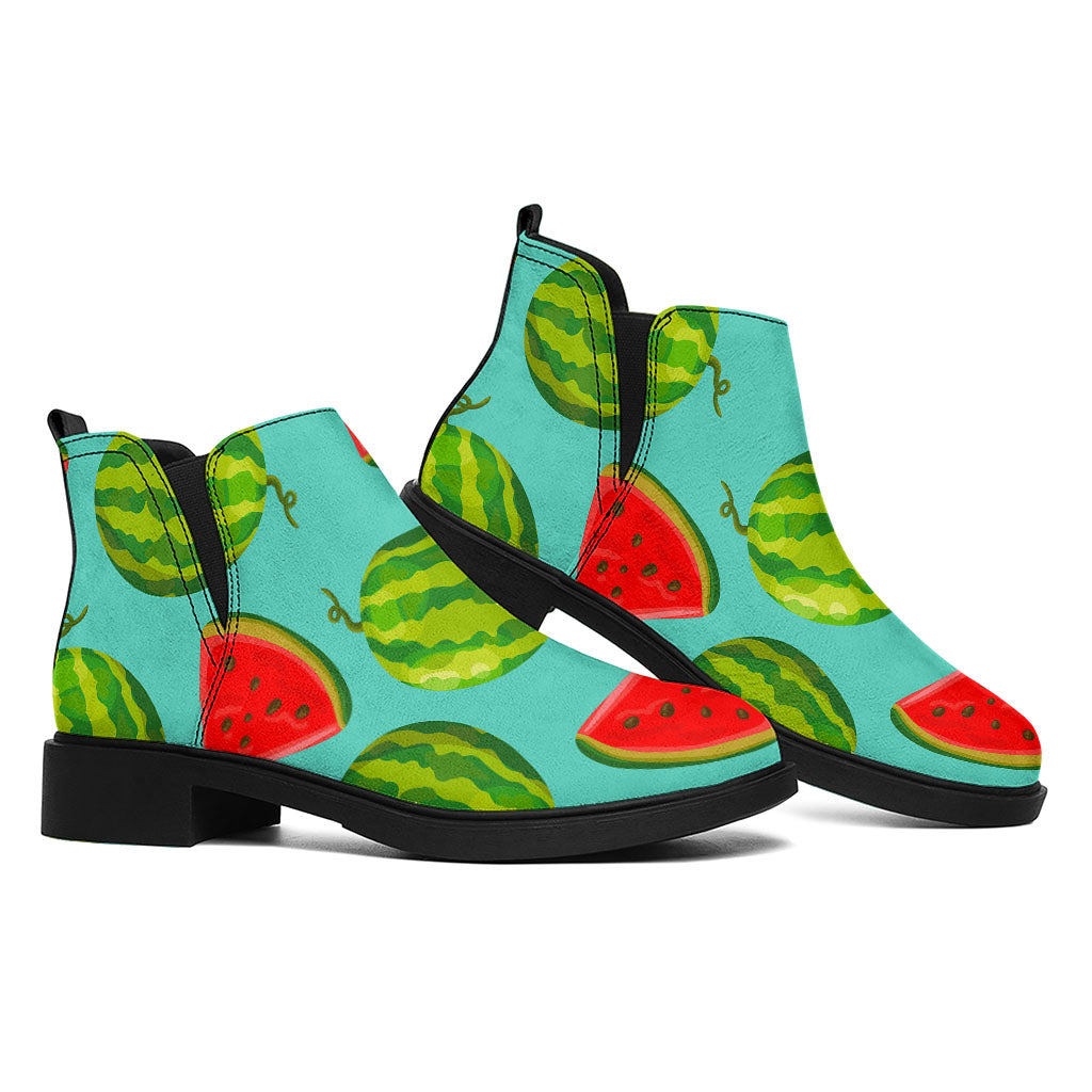 Blue Summer Watermelon Pattern Print Flat Ankle Boots