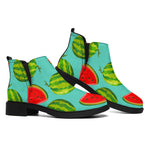 Blue Summer Watermelon Pattern Print Flat Ankle Boots
