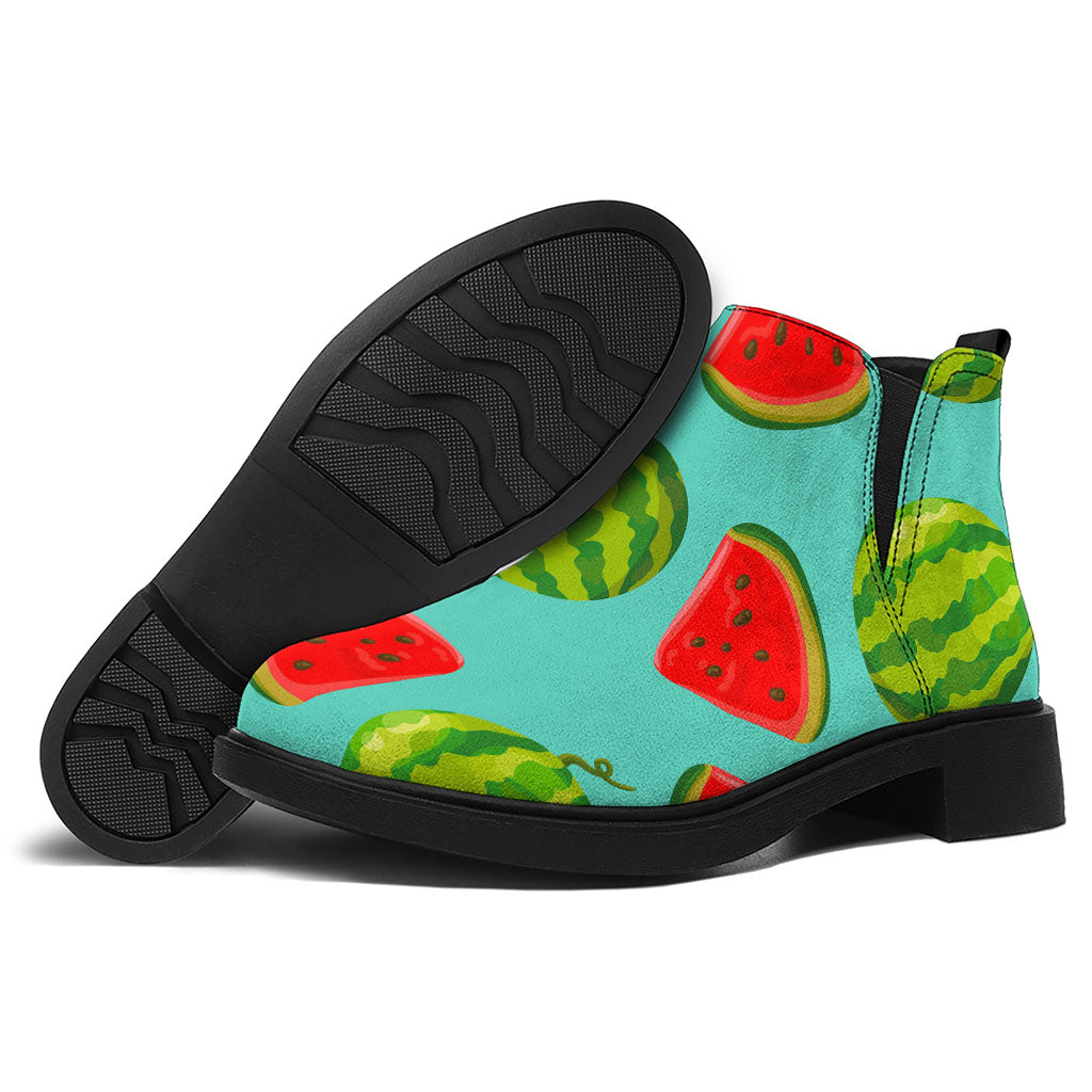 Blue Summer Watermelon Pattern Print Flat Ankle Boots